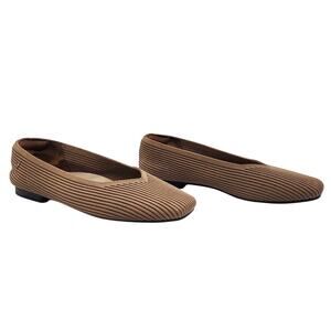 Vivaia Margot 2.0 Brown Square-Toe V-Cut Ribbed Knit Ballet Flats Sz 5 US 35 EUR